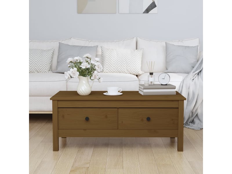  Table basse rectangulaire | table de salon marron miel 100x50x40 cm bois massif de pin  - Conforama B