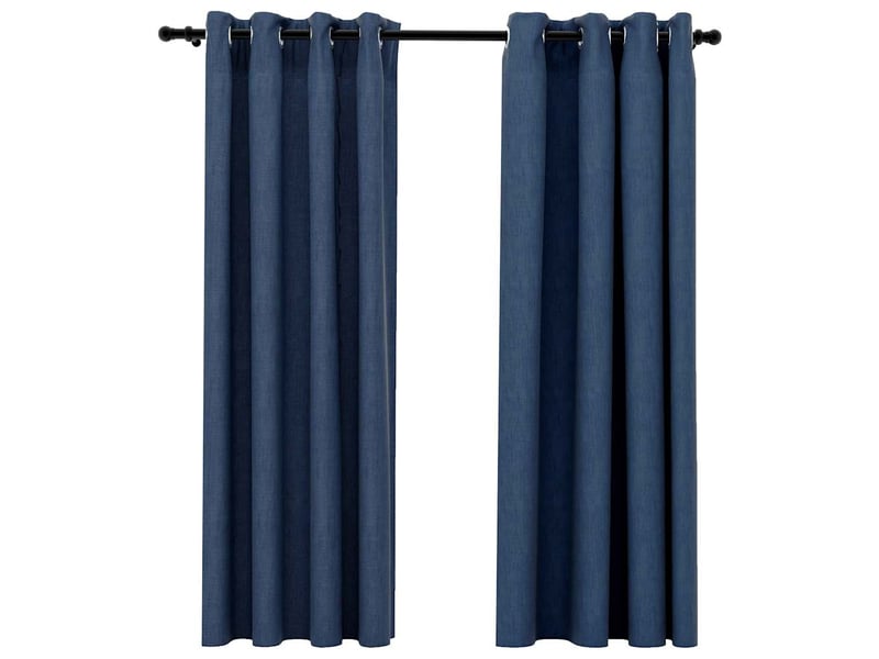  Lot de 2 rideaux occultants, rideaux black-out aspect lin avec œillets bleu 140x175cm cf44519  - Conforama A