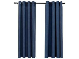 Lot de 2 rideaux occultants, rideaux black-out aspect lin avec œillets bleu 140x175cm cf44519