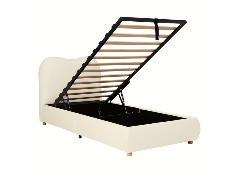  Lit enfant coffre 90 x 190 cm - avec tête de lit capitonnée - rangement sous le lit - velours - beige (matelas non inclus)  - Conforama W