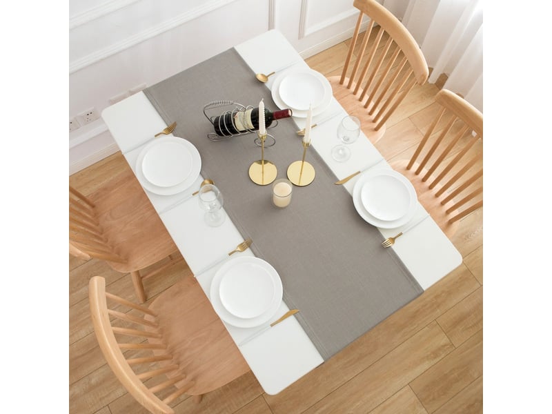  Chemin de table élégant - 30x140 cm - effet lin déperlant et imperméable - gris clair  - Conforama E