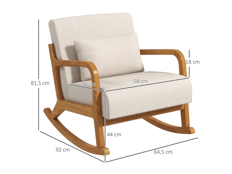  Fauteuil à bascule modenvie rembourré avec accoudoirs 64,5 x 92 x 81,5 cm beige crème bois  - Conforama C