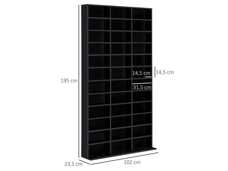  Meuble cddvd 36 compartiments, étagères réglables, capacité 1116 cd528 dvd, 102 x 23,5 x 195 cm, noir  - Conforama D