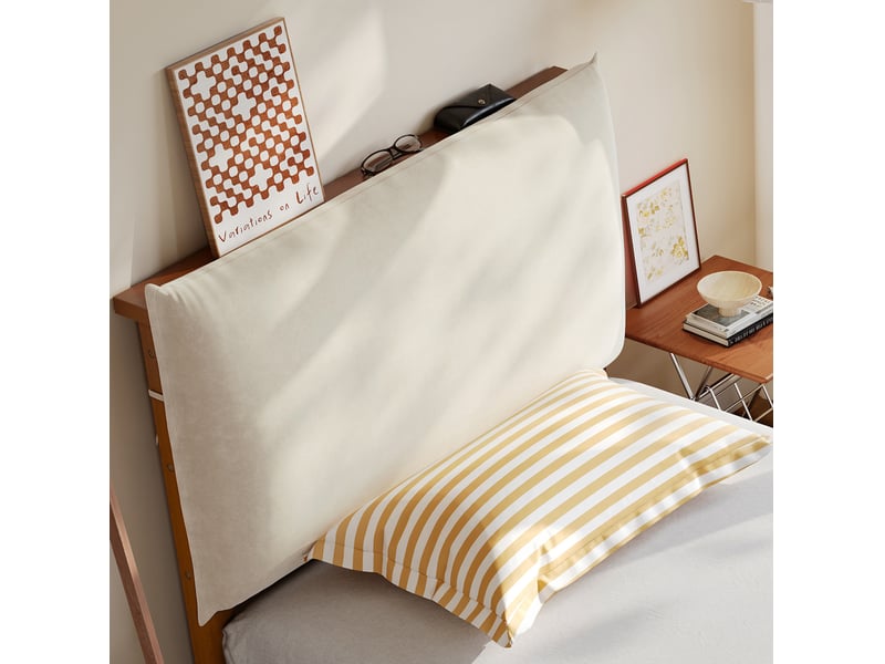  Lit enfant 90x200 cm en bois marron foncé avec tête de lit rembourrée  - Conforama D