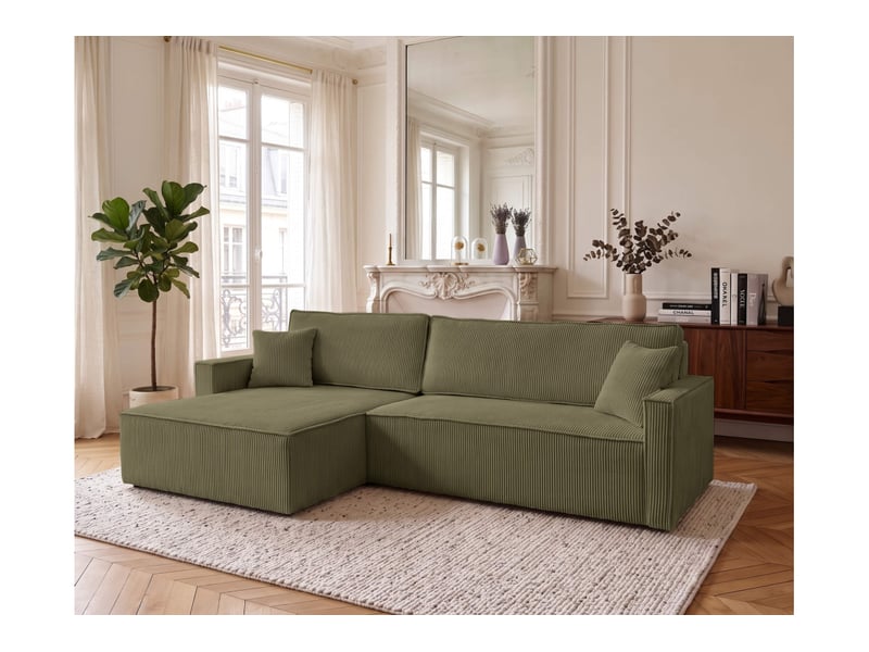  Farah - canapé d'angle max réversible et convertible 5 places accoudoirs slim en velours côtelé  - Conforama B