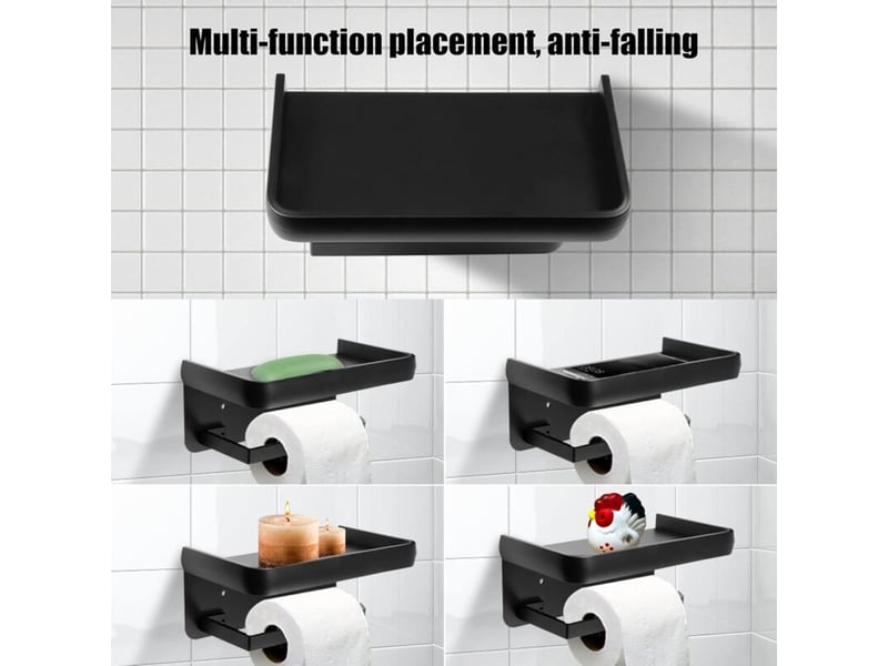  Porte-rouleau de papier toilette mural avec étagère de rangement en aluminium pour salle de bain et cuisine (noir)  - Conforama D