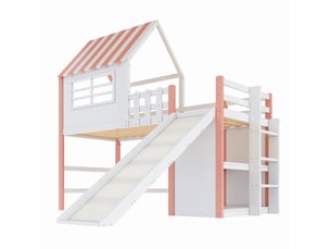 Lit cabane 90x200 cm coloris rose
