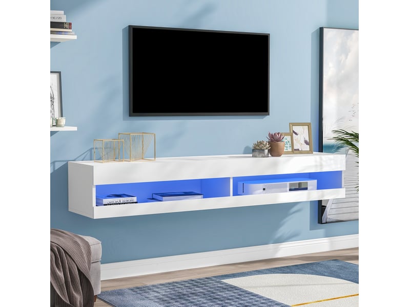  Meuble tv mural modenvie led 140 x 40 x 30,5 cm blanc en mdf  - Conforama D