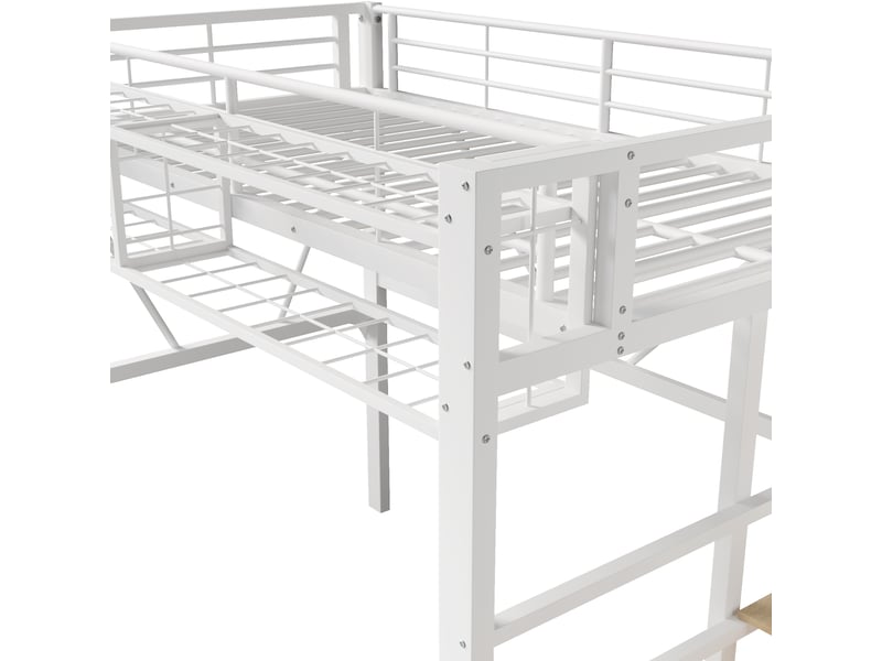  Lit mezzanine,90x200 cm,avec rangements et led,métal et mdf,blanc  - Conforama E