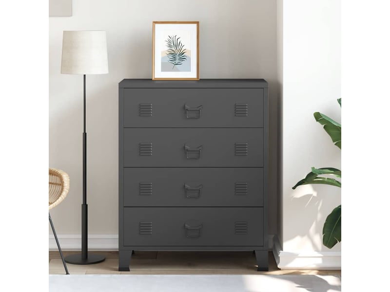  Commode chambre adulte, armoire à tiroirs à tiroirs métal style industriel 78x40x93cm noir  - Conforama C