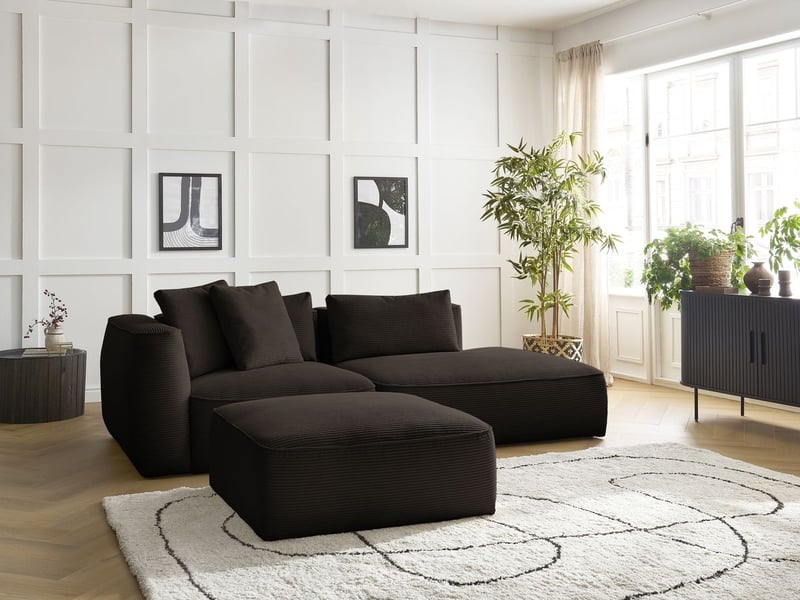  Bobochic canapé droit fixe 3 places leopold velours côtelé avec pouf marron  accoudoir gauche LEOPOLD - Conforama D