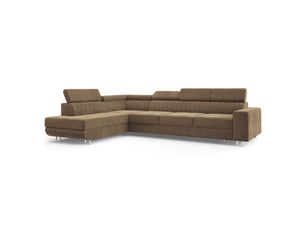 Canapé d'angle gauche convertible MASSENO 5 places Velours beige avec coffre de rangement