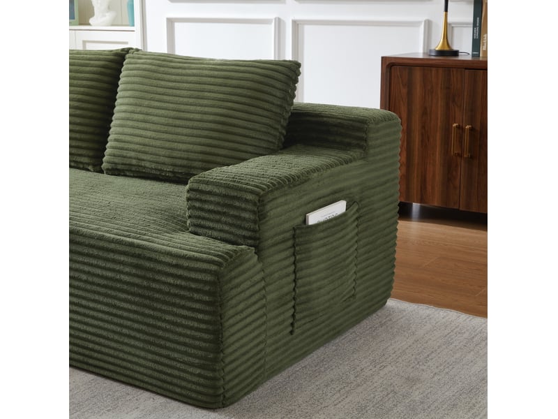 Canapé d’angle nuage modulaire 4 places 238x152 cm – vert – velours côtelé, prêt à l’emploi sans montage - Conforama E
