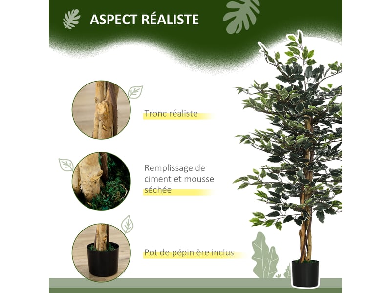 Plante artificielle ficus tronc branches liane lichen feuilles grand réalisme pot hauteur inclus 1,3 m  - Conforama E