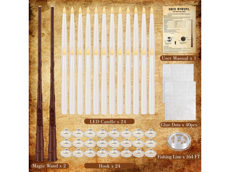  24 bougies flottantes led avec télécommande et baguette, minuterie 618h, lumière chaude, décoration halloween  - Conforama C