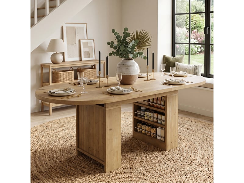  Table à manger extensible 200x90 cm avec rangement mdf chêne  - Conforama C