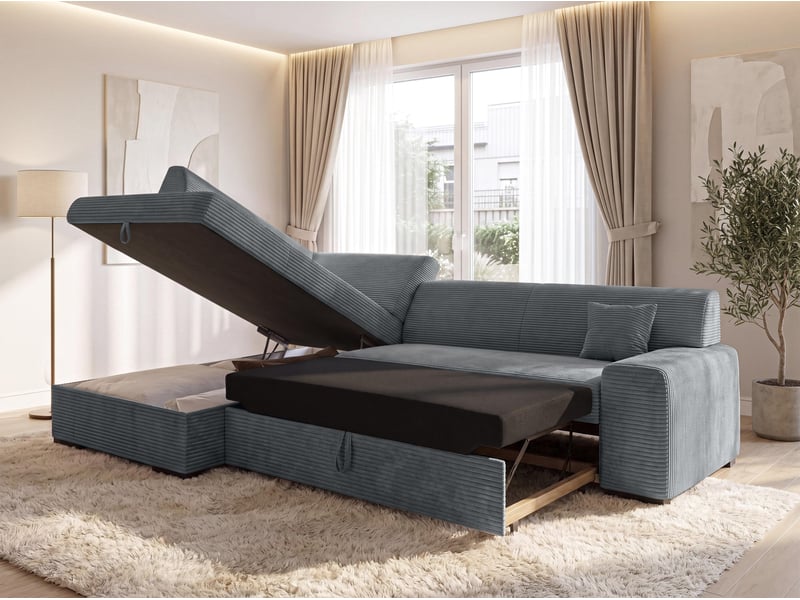  Canapé d'angle convertible lucera 260 cm avec coffre – gris Lucera - Conforama C