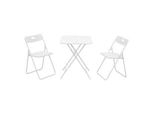Ensemble table et chaises avec 2 chaises pliantes et table pour 2 personnes, pour jardin et terrasse, en acier blanc