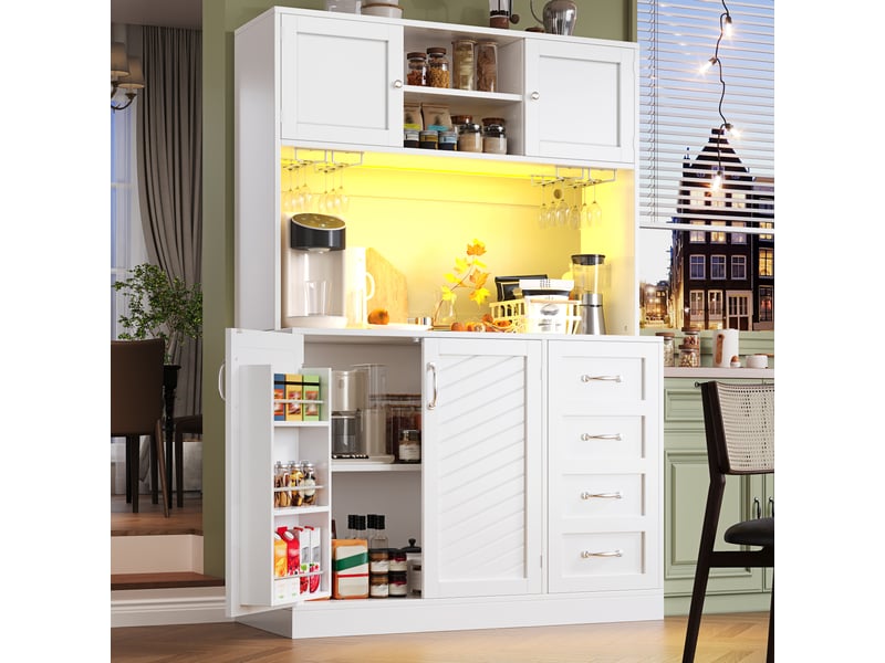  Meuble de cuisine muvano blanc, buffet haut avec éclairage led, 120 × 40 × 188 cm  - Conforama C