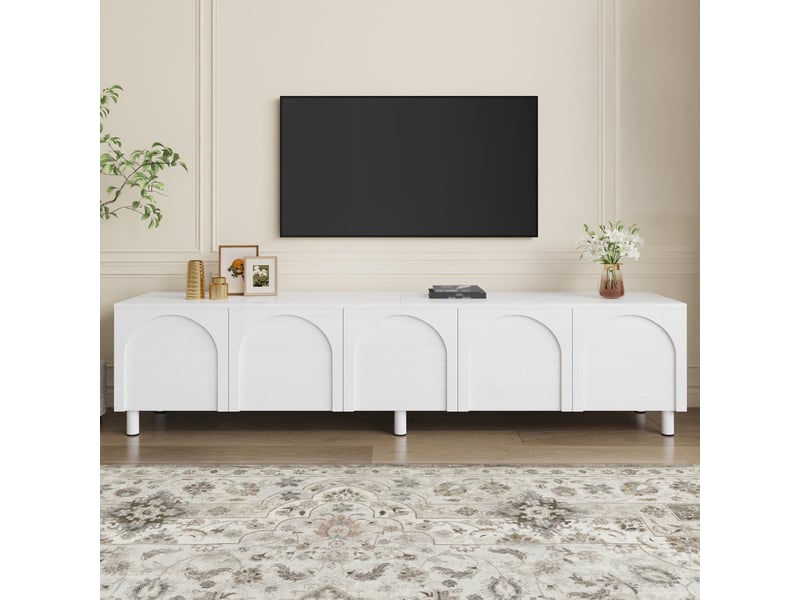  Meuble tv blanc motif arche à 5 portes avec pieds métal 180cm  - Conforama D