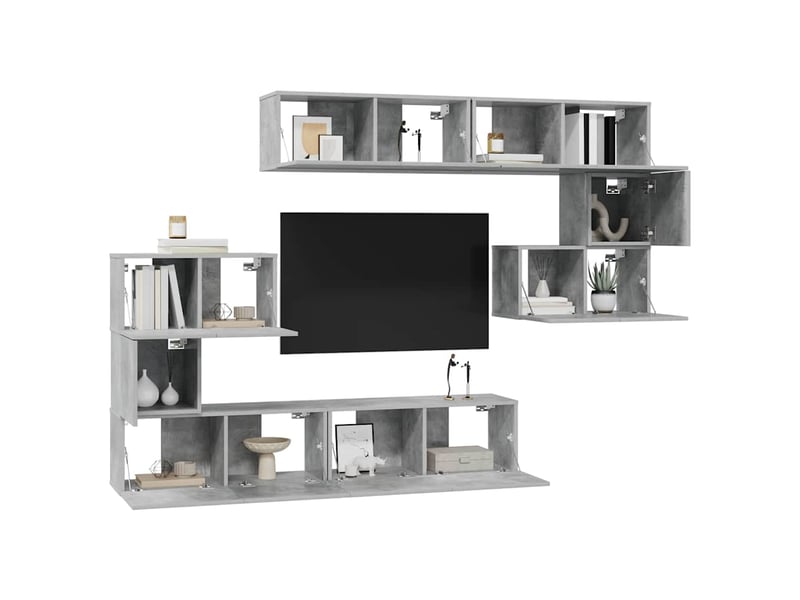  Ensemble de meubles tv - banc tv - meuble de rangement 8 pcs gris béton bois d'ingénierie  - Conforama C