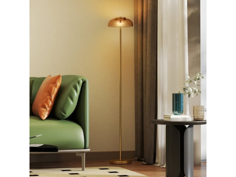  Lampadaire led en laiton, lumière blanc chaud 3000 k, 25 x 25 x 134 cm, interrupteur au pied, pour salon  - Conforama C