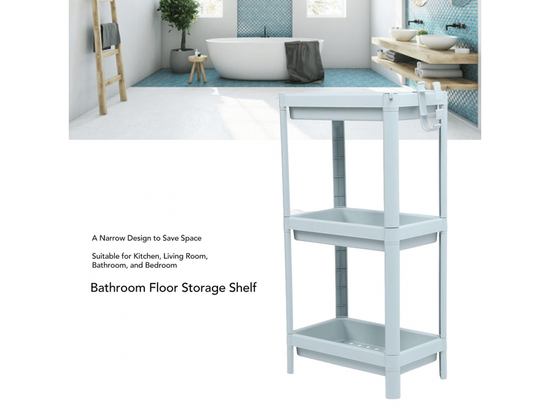  Étagère de rangement au sol pour salle de bain, étagère ouverte, étagère d'angle autoportante, étagère de rangement, bleu nordique (  - Conforama C