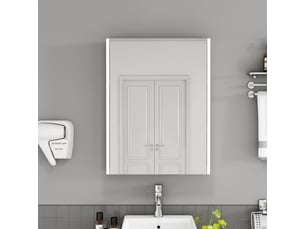 Meuble miroir salle de bain mural 50cm blanc led, prise fr, 1 porte, préassemblé