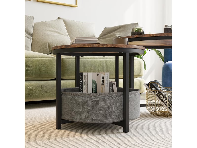  Lot de 2 tables basses rondes ø70 et ø50 cm en métal et panneaux de bois haute densité avec sac de rangement marron chicfurn  - Conforama D