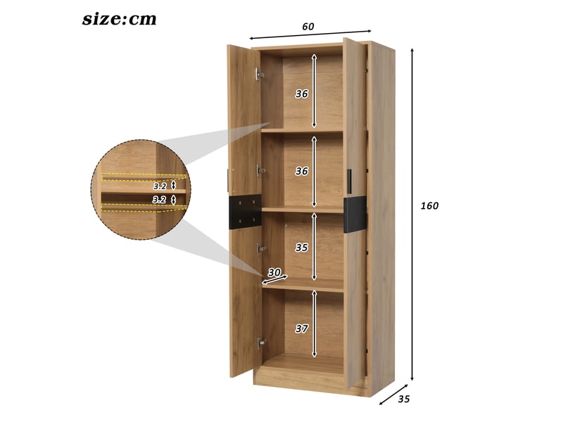  Armoire haute de rangement 60 x 35 x 160 cm – chêne clair – 2 étagères réglables, fermeture douce  - Conforama C