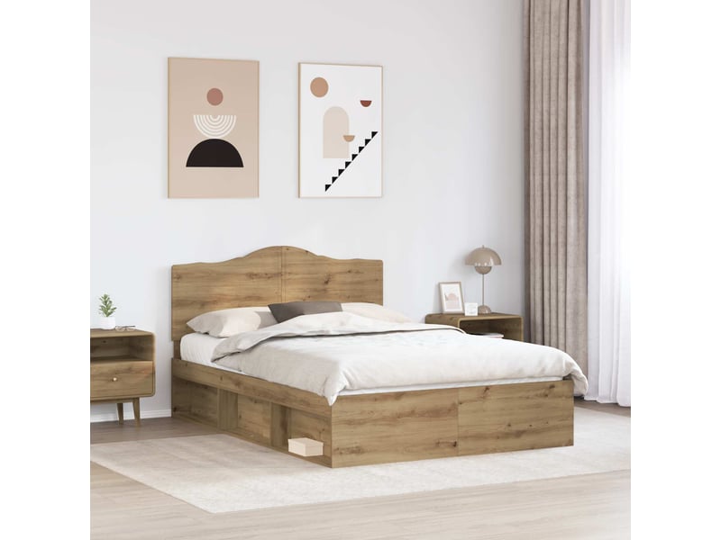 Lit double- lit adulte - cadre de lit chêne artisan 150 x 200 cm pin massif - Conforama B