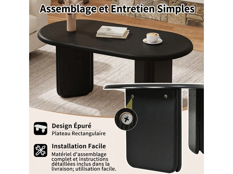  Table basse ovale noire en mdf 99x50x40 cm - table de salon moderne  - Conforama E