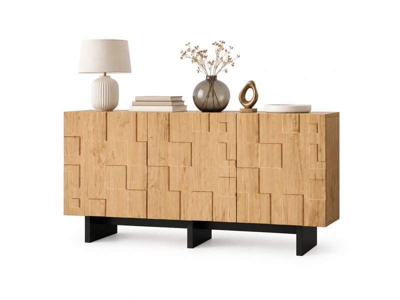 Buffet de rangement 140x40x70 cm, 3 portes push-to-open, mdf coloris naturel - Conforama A