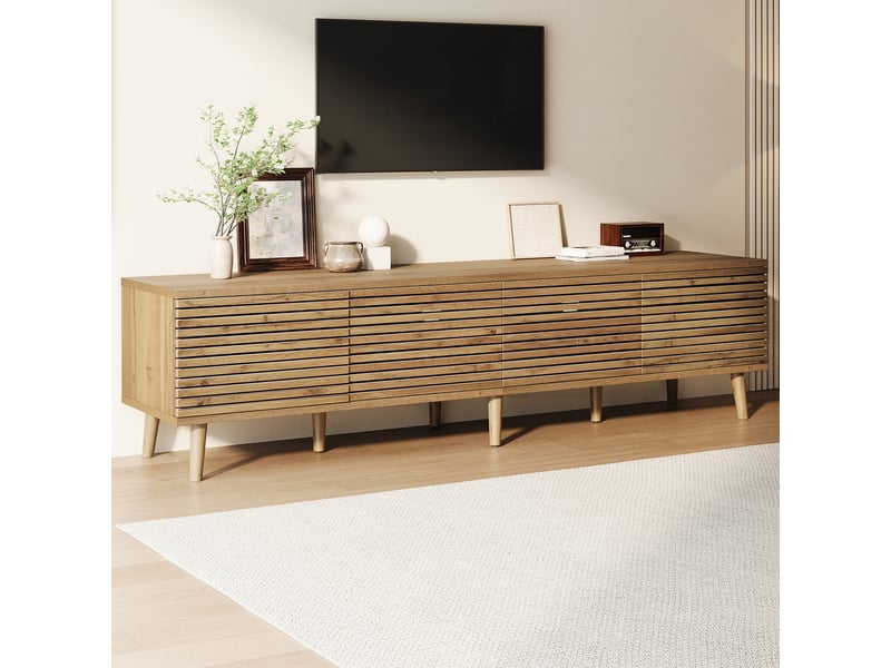  Meuble tv bois clair 180 cm pour tv jusqu'à 75 pouces - 4 portes à lattes  - Conforama B