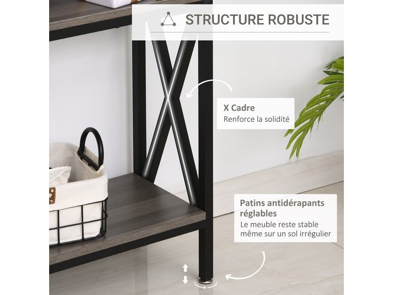  Table console table d'entrée industriel multi-rangements 120 x 23,5 x 75 cm gris bois  - Conforama E