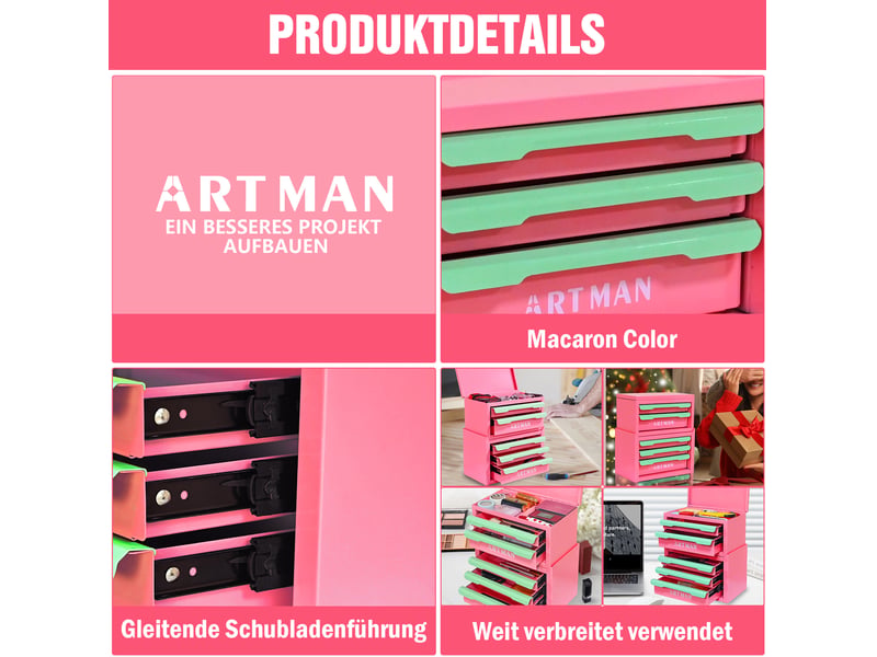  Meuble de rangement 5 tiroirs 28,5x15,8x32 cm – rose et vert – acier laminé à froid empilable compact  - Conforama E
