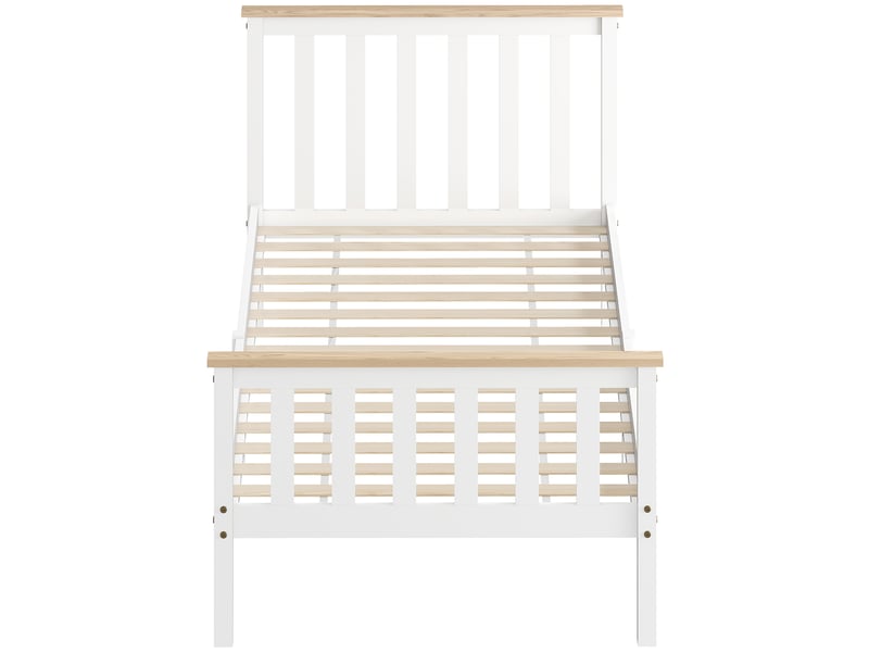Cadre de lit simple en bois blanc et bois naturel, 90x200 cm, avec rangement sous le lit - Conforama B