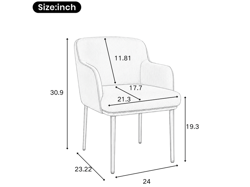  Lot de 6 chaises de salle à manger 61,00 × 59,00 × 78,50 cm en métal et bois avec tissu polyester, accoudoirs et pieds réglables blanc chicfurn  - Conforama C
