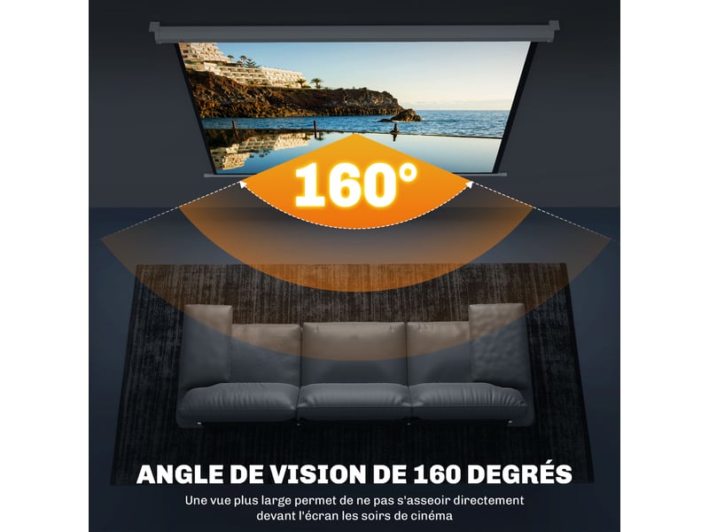  Écran de projection de 84 pouces, écran vidéoprojecteur, 4:3 4k hd, fixation mur ou plafond, blanc, 181l x 8p x 138h cm  - Conforama E