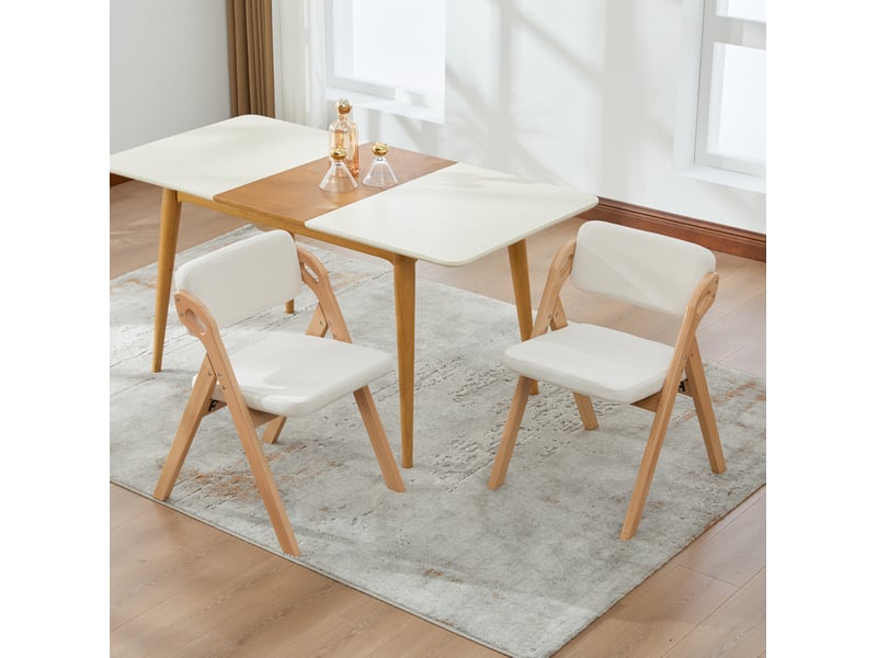 Chaises de salle à manger pliantes lot de 2 avec assise rembourrée et dossier épais en bois et lin beige - Conforama B
