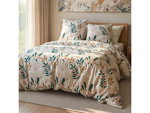 Parure housse de couette 260x240cm + 2 taies écru motif botanique 100% microfibre - licelia