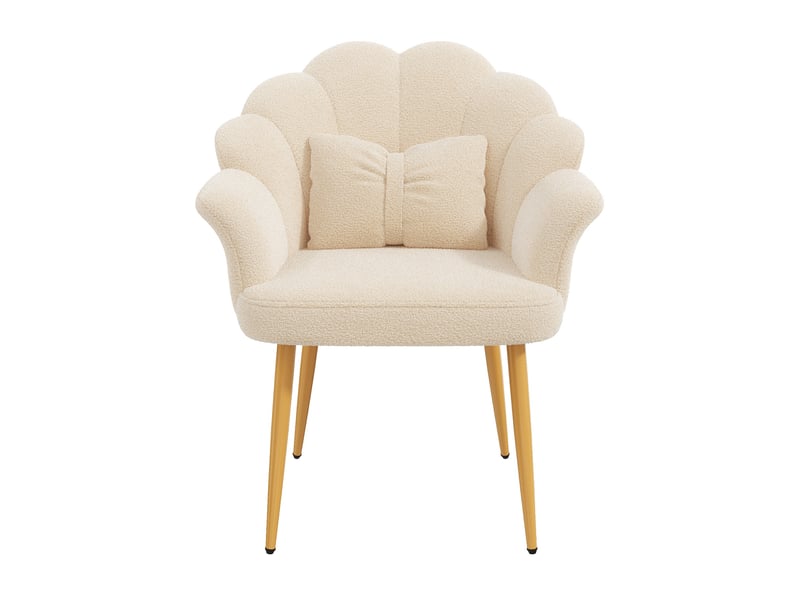  Lot de 6 chaises de salle à manger beige 64 x 65,5 x 85 cm, tissu peluche, pieds métal doré et accoudoirs  - Conforama D