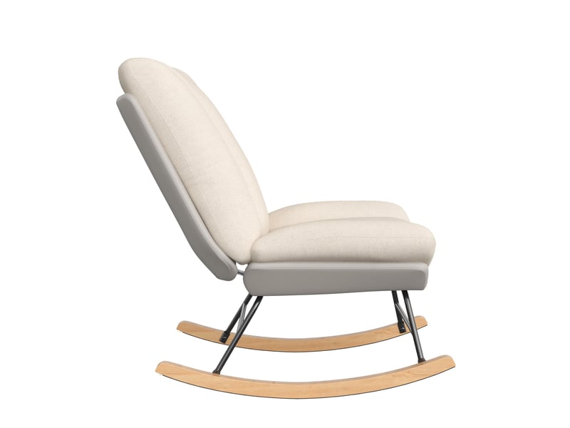  Fauteuil à bascule - 59 x 90,5 x 70 cm - beige et gris - dossier inclinable 5 positions avec tissu lin et similicuir  - Conforama E