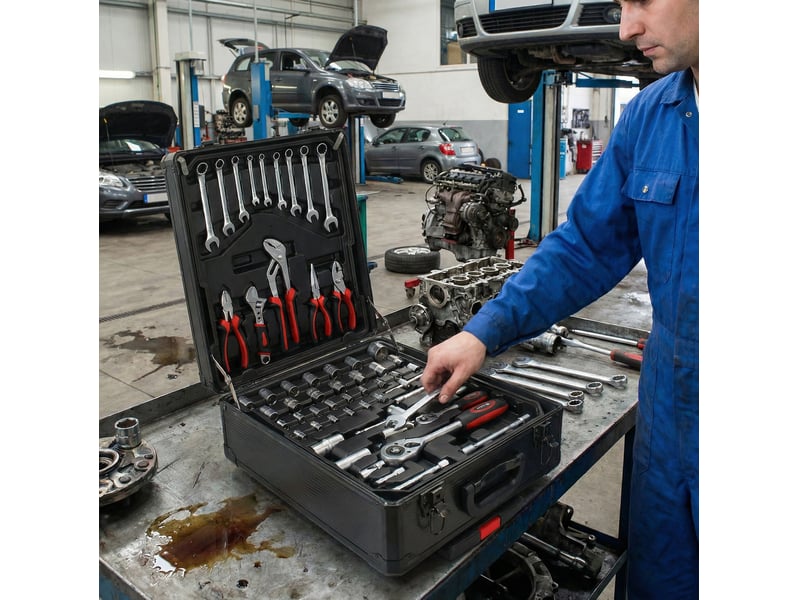  Coffret à outils roulant 899 pièces avec 4 tiroirs, en aluminium et plastique noir pour vos travaux à domicile  - Conforama E