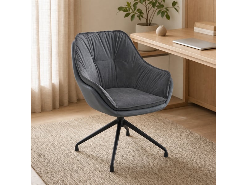  Fauteuil de bureau pivotant 360° avec retour automatique, assise ergonomique en simili cuir gris, 69×65×46 cm  - Conforama B