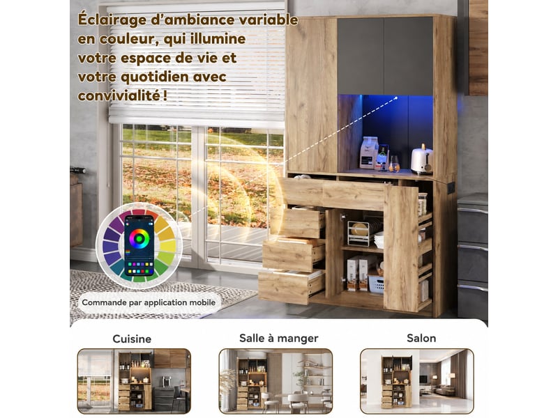  Meuble de cuisine avec plan de travail muvano, range-épices coulissant 4 niveaux, 105 × 40 × 185 cm  - Conforama C