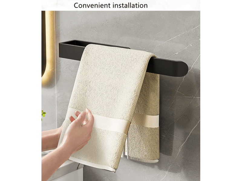  Porte-serviettes mural autocollant pour salle de bain, porte-papier toilette mural adhésif sans perçage, 33,5 cm, noir mat  - Conforama D