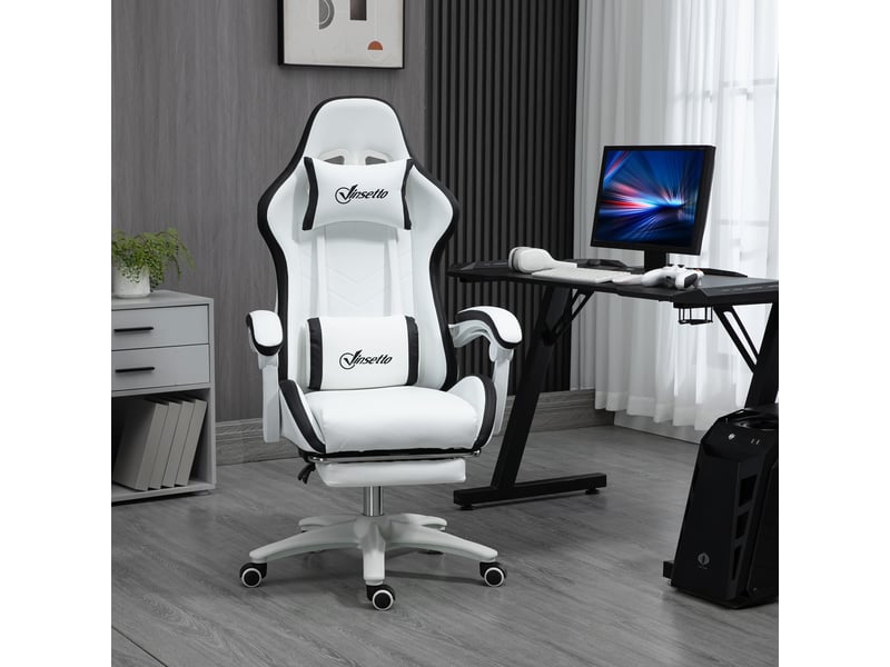  Fauteuil de jeu avec hauteur réglable et dossier inclinable, 65 x 65 x 121-129 cm, noir et blanc  - Conforama C