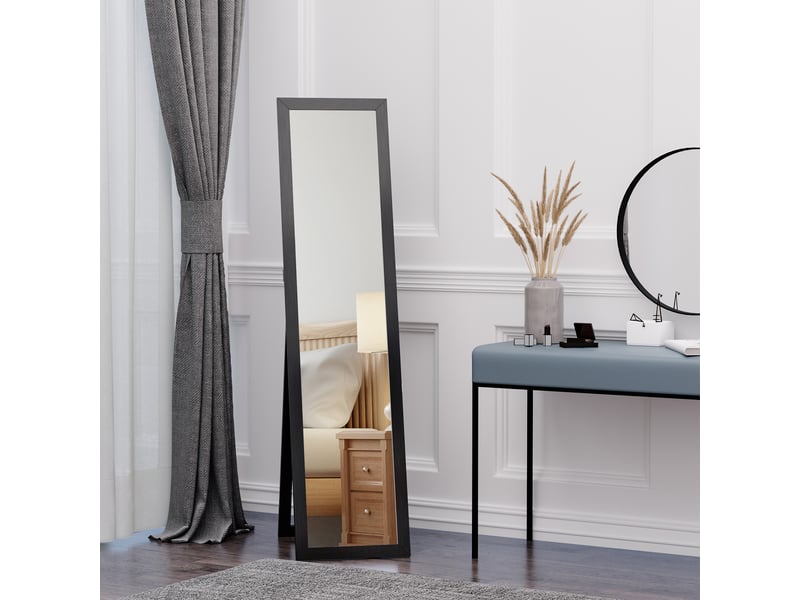  Miroir sur pied et mural rectangulaire miroir de sol pleine longueur dressing chambre salon noir dim. 37l x 37l x 154h cm  - Conforama A