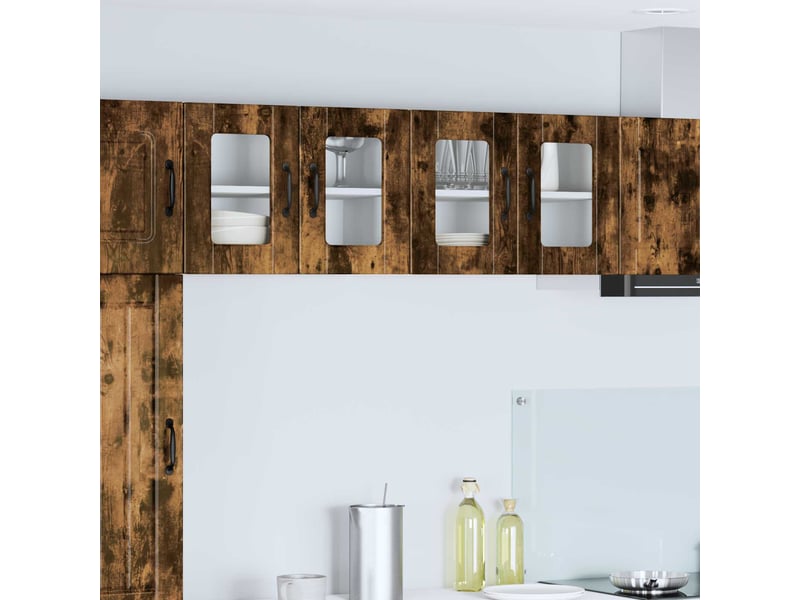 Meuble mural de cuisine, cabinet en verre mural chêne fumé 60x31x40cm - Conforama B